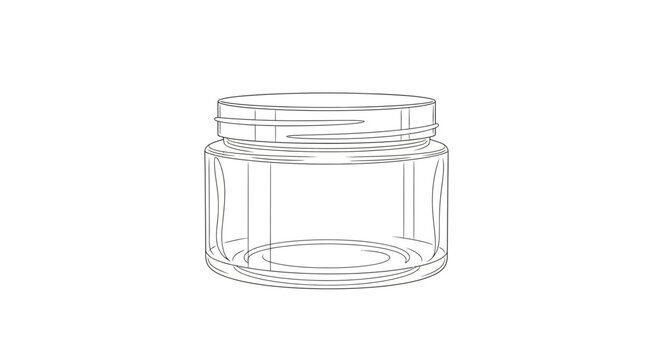 Empty Glass Jar Container Outline, Transparent Cosmetic Cream Jar, Isolated On White Background