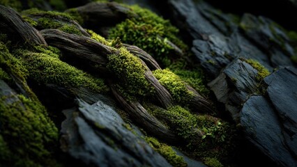 Moss Covered Roots and Slate