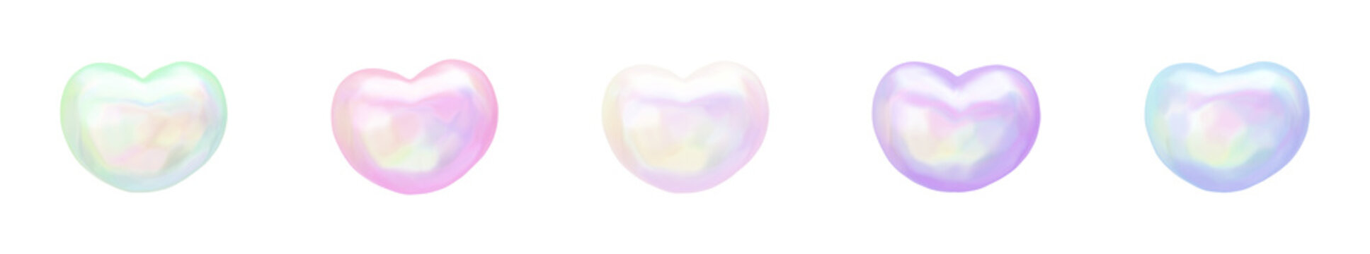 ゆめかわホログラム3Dアイコンセット｜ぷっくりハート透過素材