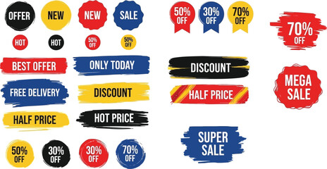 Naklejka premium Colorful variety of sale and discount badges for promotional use
