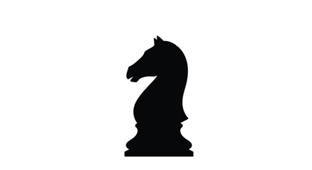 Silhouette of a chess knight against a stark white background © SHYFUL_STUDIO