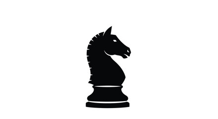 A black silhouette of a chess knight facing left on a white background © SHYFUL_STUDIO