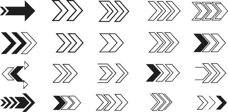 Colorful flat arrow vector icon set with directional pointers chevron outlines navigation symbols for web interface business infographics startup apps and digital UI design elements.