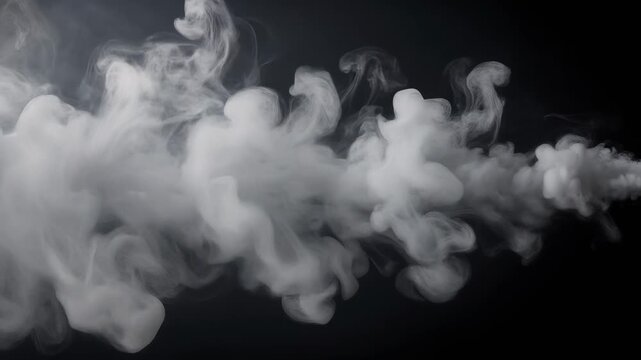 Dense white smoke swirling on dark background with soft mist and vapor clouds for abstract concept