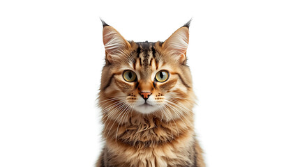 Obraz premium Curious tabby cat gazing directly into the camera with a focused expression isolated on white background, Vector