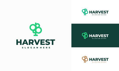 Fototapeta premium Harvest Nature Logo designs concept vector, Vector logo design for farming, agriculture, farm field, natural harvest, farmer association and more.