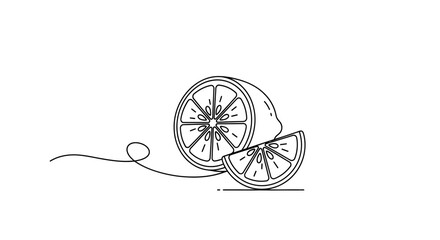Fototapeta premium Minimalist Line Art Lemon Slice and Whole Lemon, Fresh Citrus Fruit Illustration