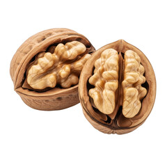 Fototapeta premium A pair of walnuts cracked open to reveal their edible insides.