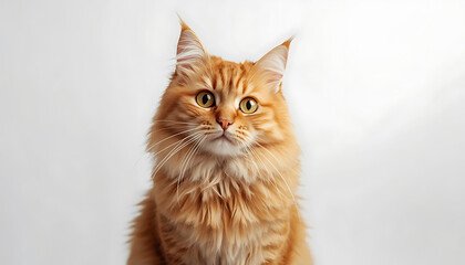 A majestic ginger cat with striking green eyes and a fluffy coat looking directly at the camera isolated on white background, Vector