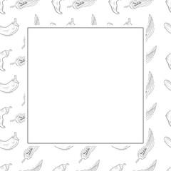 Hand drawn chili pepper square frame, hot chili frame vintage background