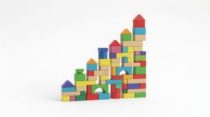 Obraz premium Colorful wooden blocks stacked in a stair-like structure on white background