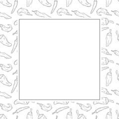 Hand drawn chili pepper square frame, hot chili frame vintage background