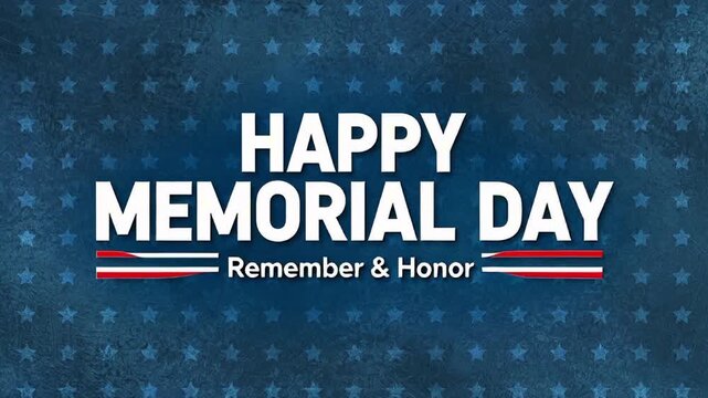 Animated Happy Memorial Day Title With Appearing Text On Blue Star Background. Concept of American Patriotic Holiday Footage, Fourth of July Theme, USA Remembrance Tribute, National Celebration Video