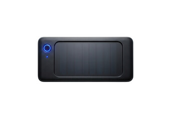 Portable external hard drive with blue light on transparent background