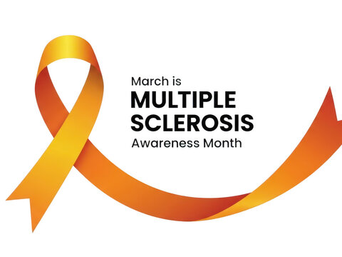 Multiple sclerosis awareness month orange ribbon on transparent background
