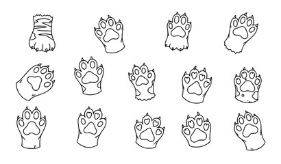 Cute hand-drawn cat and dog paw icons vector collection with doodle outlines for playful pet clipart and decorative illustrations © MdAtaur