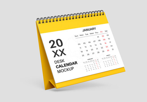 Floating Spiral Desk Calendar Mockup