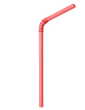 Red plastic straw bendable flexible isolated on a transparent background
