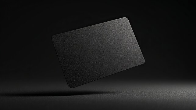 A sleek black card floating in mid-air against a dark background with a subtle light source