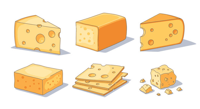 Various Cheese Types Flat Design Vector