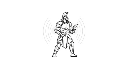Obraz premium Warrior with Sword, Ancient Armor, Epic Battle Pose, Fantasy Warrior, Game Character, Digital Art
