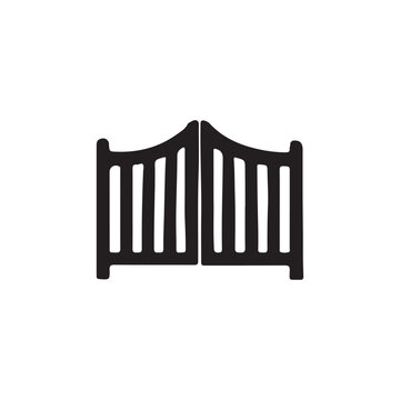 Double swing garden gate silhouette vector isolated on white