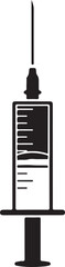 A syringe with a needle is shown in this simple black and white image Vector, illustration