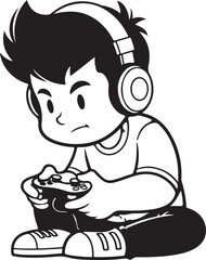 A boy wearing headphones playing a video game Vector, illustration