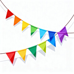 Obraz premium Colorful Celebration Garland: a vibrant garland composed of triangular flags in a rainbow spectrum, creating a joyful, festive atmosphere. 
