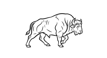 Obraz premium Powerful Bison Walking, Stylized Line Art, Bold Outline, Strong Animal Illustration