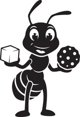 A cartoon ant happily holding a sugar cube and a cookie Vector, illustration