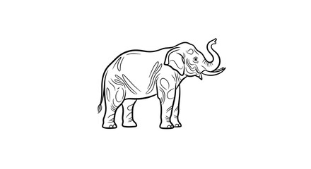 Obraz premium Elegant Elephant Line Art Illustration, Majestic African Animal, Simple Black and White Drawing