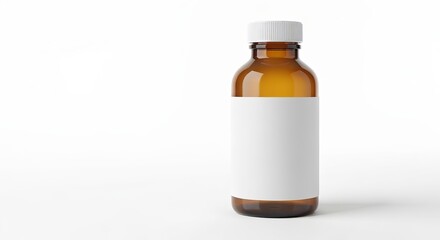 Obraz premium Realistic Amber Bottle Mockup for Healthcare Remedies with Blank Label and Studio Presentation Setup