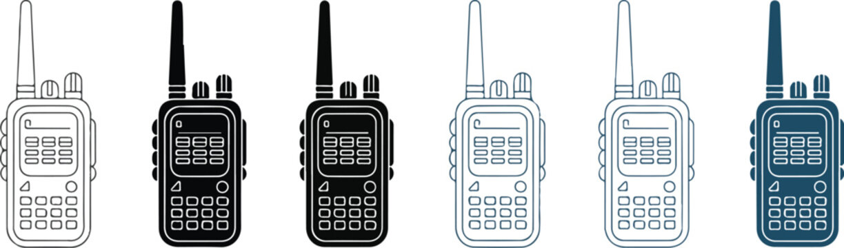 Walkie Talkie Radio Communication Device Icon Set with Handheld Two Way Radios