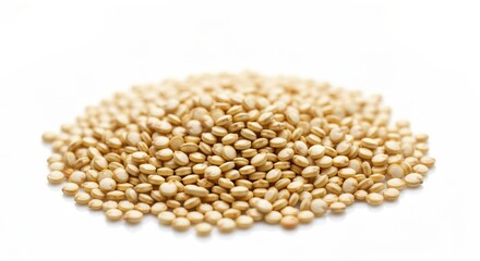 Fototapeta premium Close-Up of Abundant Quinoa Seeds on a Pure White Background Showcasing Quality and Freshness