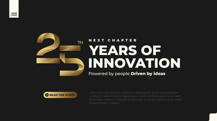 25th anniversary gold corporate banner with luxury minimal number design on dark background