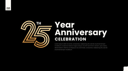 25th anniversary gold corporate banner with luxury minimal number design on dark background