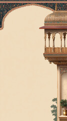 Fototapeta premium Royal jharokha corner Indian wedding template with 80% blank space for premium branding use.