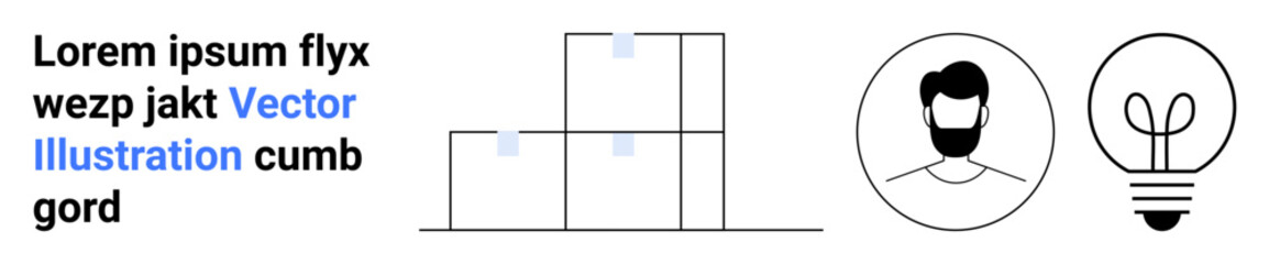 Business development, creativity, innovation, teamwork, organization, design thinking. Stacked blocks, user avatar and lightbulb icon. Business development and creativity concept © robu_s