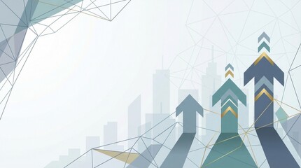 Geometric Arrows Pointing Upwards towards Cityscape with Abstract Shapes and Lines from a Low Angle