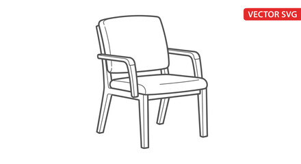 Fototapeta premium Simple Armchair Icon, Outline Drawing of a Modern Office Chair, Vector Illustration
