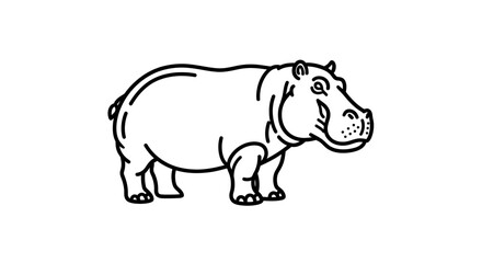 Fototapeta premium Outline illustration of a hippopotamus, simple line art, isolated on white background