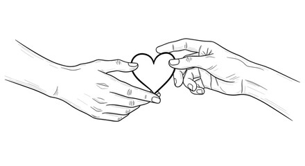 Hands holding heart shape symbol in line art style
