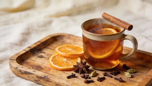 Hot tea with citrus and spices