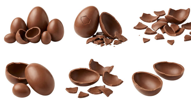 Assorted chocolate easter eggs broken and whole