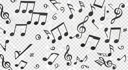 Musical notes pattern on transparent background