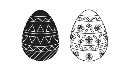 Fototapeta premium Two intricate black and white easter egg designs with patterns and decorations Vector