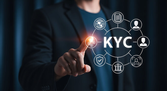 Business man touching KYC know your customer digital verification icon