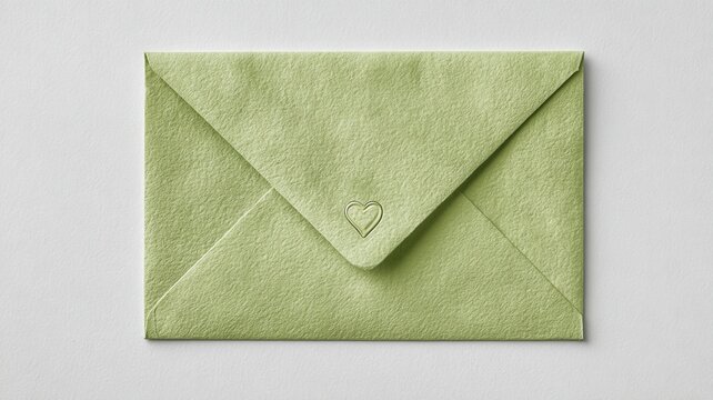 Green textured envelope with a heart, symbolizing love message, private feelings correspondence, and romantic