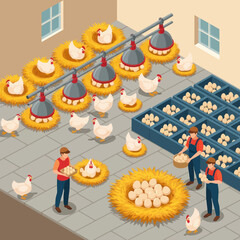 Farmers Collecting Eggs from Chicken Coop. © Anak